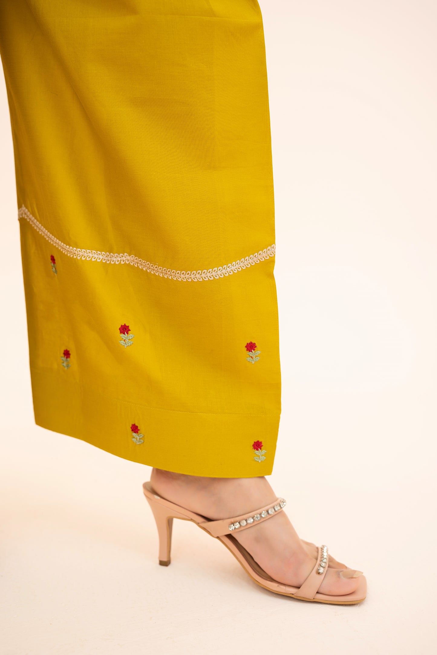 2 PIECE - EMBROIDERED LAWN SHORT SHIRT WITH FARSHI SHALWAR - DEEP LEMON
