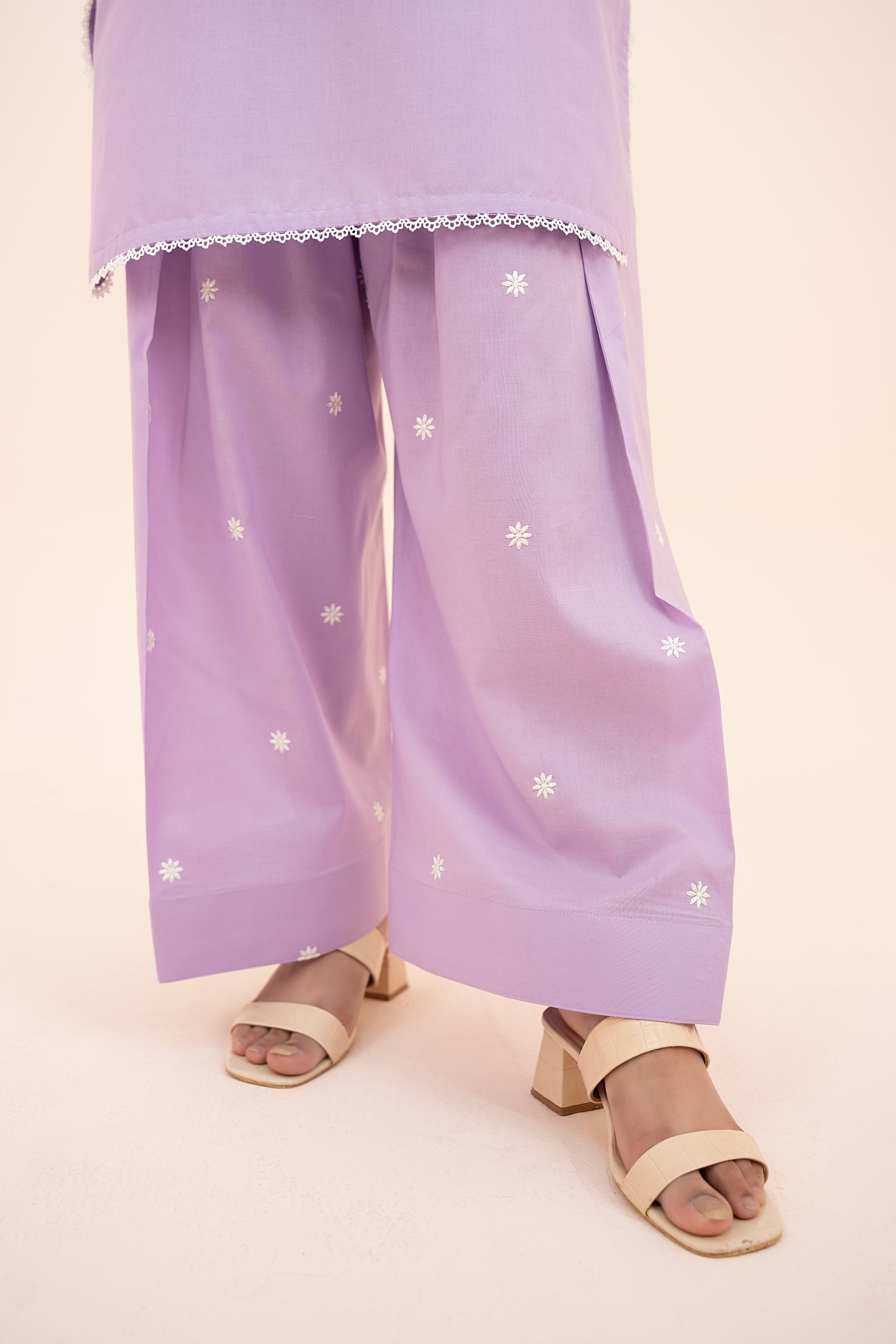 2 PIECE - EMBROIDERED LAWN SHORT SHIRT WITH FARSHI SHALWAR - PURPLE