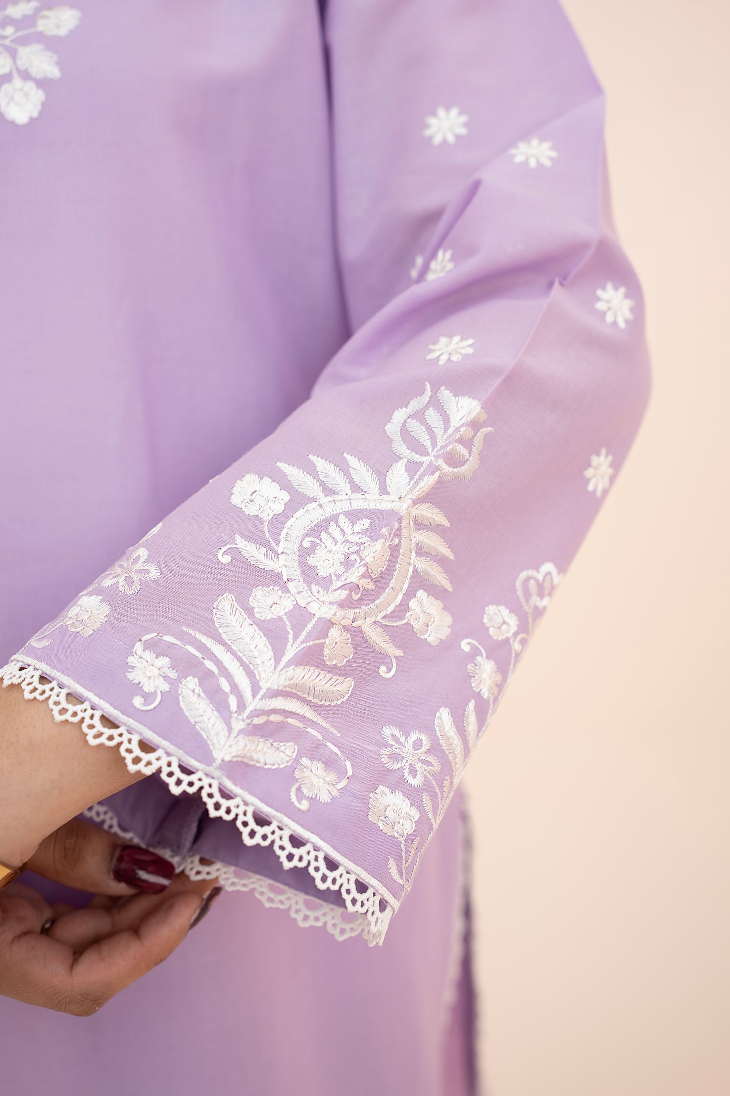 2 PIECE - EMBROIDERED LAWN SHORT SHIRT WITH FARSHI SHALWAR - PURPLE