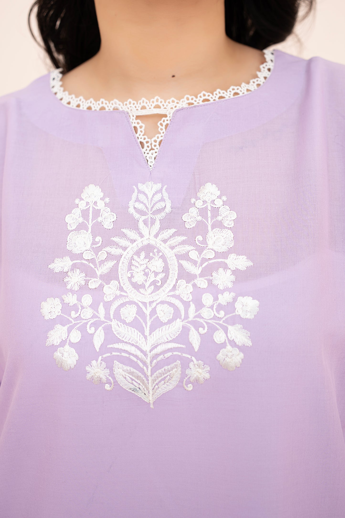 2 PIECE - EMBROIDERED LAWN SHORT SHIRT WITH FARSHI SHALWAR - PURPLE
