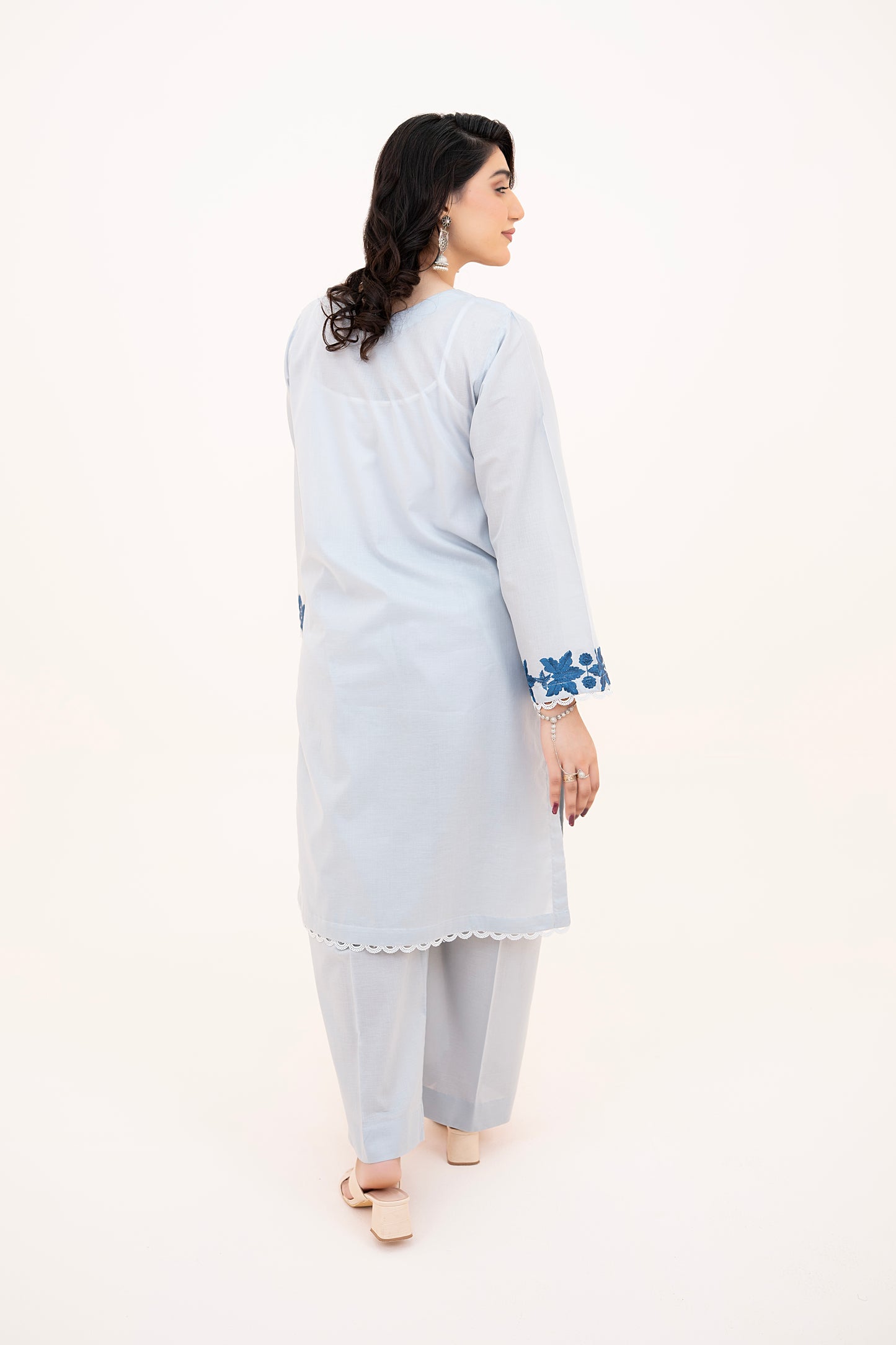 2 PIECE - EMBROIDERED LAWN REGULAR SHIRT WITH BOX TROUSERS - ICE BLUE