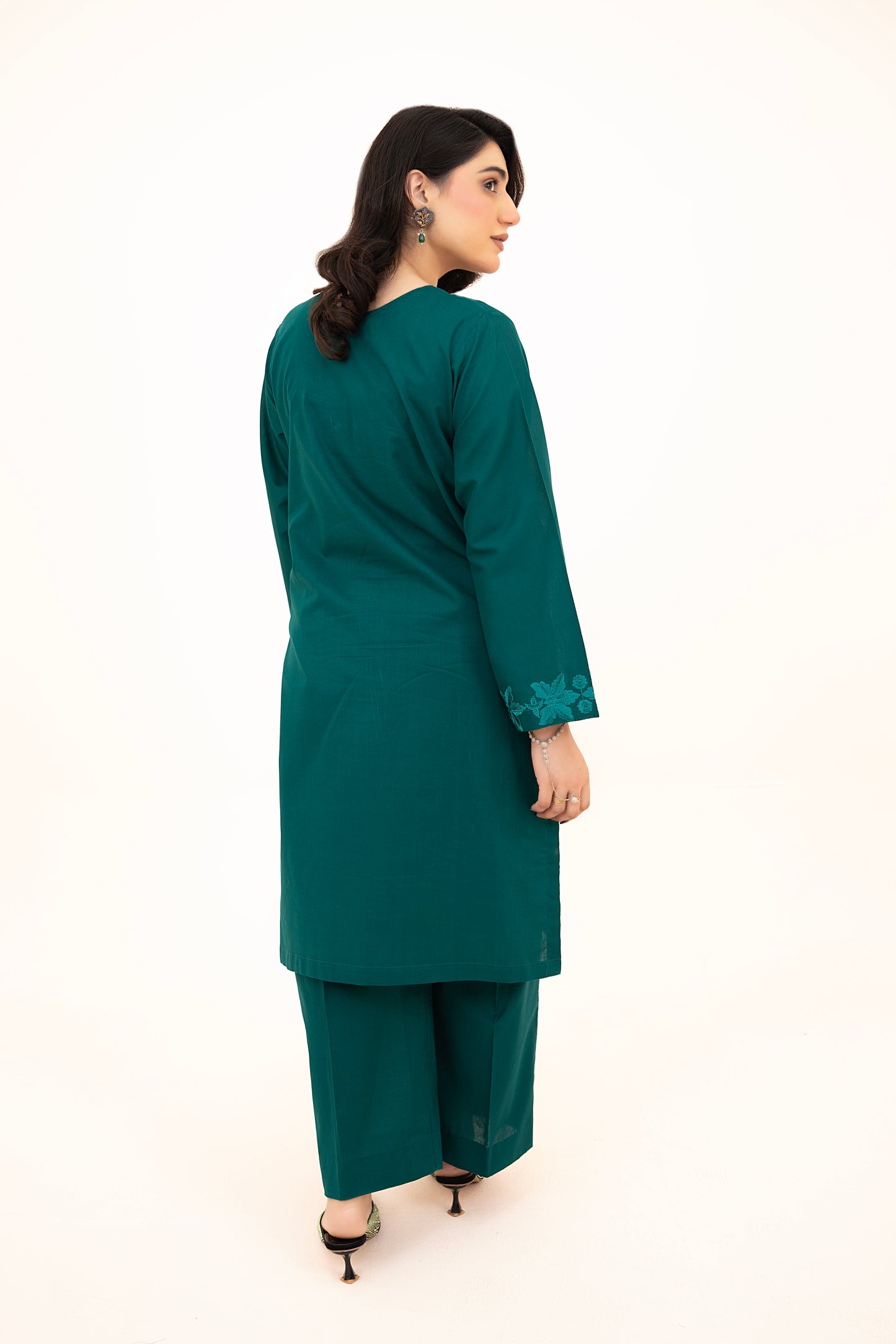 2 PIECE - EMBROIDERED LAWN REGULAR SHIRT WITH BOX TROUSERS - EMERALD GREEN
